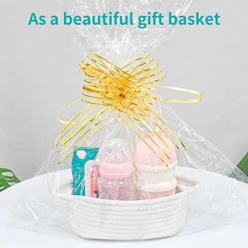 ABenkle Small Storage Basket, Mini Basket, Cute Tiny Cotton Rope Woven Basket, Shelf Basket, Boho Decorative Toy Dog Cat Basket for Nursery, Bedroom, Spa, Empty Gift Basket - XS, White