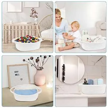 ABenkle Small Storage Basket, Mini Basket, Cute Tiny Cotton Rope Woven Basket, Shelf Basket, Boho Decorative Toy Dog Cat Basket for Nursery, Bedroom, Spa, Empty Gift Basket - XS, White