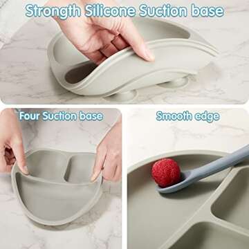 Chengu 9 Pcs Silicone Baby Toddler Suction Plates and Suction Bowls with Spoon Fork Baby Boy Girl Divided Plate Feeding Set Kids Utensils Gifts Dishwasher and Microwave Safe(Bright Colors)