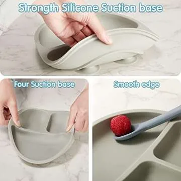 Chengu 9 Pcs Silicone Baby Toddler Suction Plates and Suction Bowls with Spoon Fork Baby Boy Girl Divided Plate Feeding Set Kids Utensils Gifts Dishwasher and Microwave Safe(Bright Colors)