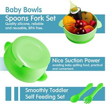 Chengu 9 Pcs Silicone Baby Toddler Suction Plates and Suction Bowls with Spoon Fork Baby Boy Girl Divided Plate Feeding Set Kids Utensils Gifts Dishwasher and Microwave Safe(Bright Colors)
