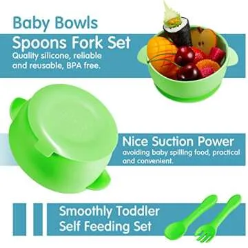 Chengu 9 Pcs Silicone Baby Toddler Suction Plates and Suction Bowls with Spoon Fork Baby Boy Girl Divided Plate Feeding Set Kids Utensils Gifts Dishwasher and Microwave Safe(Bright Colors)