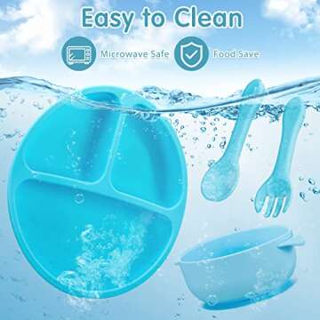 Chengu 9 Pcs Silicone Baby Toddler Suction Plates and Suction Bowls with Spoon Fork Baby Boy Girl Divided Plate Feeding Set Kids Utensils Gifts Dishwasher and Microwave Safe(Bright Colors)