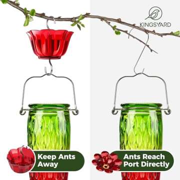 Kingsyard Hummingbird Feeders for Outdoors Hanging, 24 Ounce, Glass Hummingbird Feeder with Ant Moat & 6 Bee Guard Feeding Ports, Leak-Proof, Green & Red