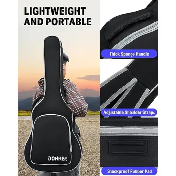 Donner 40 41 Inch Acoustic Guitar Case, 5 mm Thick Padding Sponge 600D Ripstop Waterproof Nylon Soft Acoustic Guitar Bag with Dual Adjustable Shoulder Strap and Thick Sponge Handle, Black