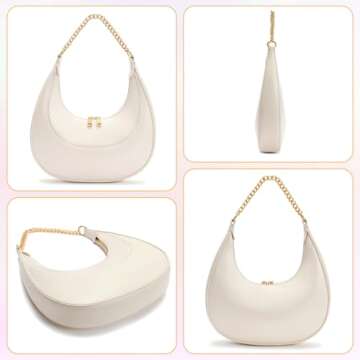 Hvjcez Crescent Shoulder Bag for Wome Fashionable Removable Hobo Tote Handbags Cute Zipper Closure Smooth Leather Crossbody Purses Designer Bags with 2 Removable Strap Khaki