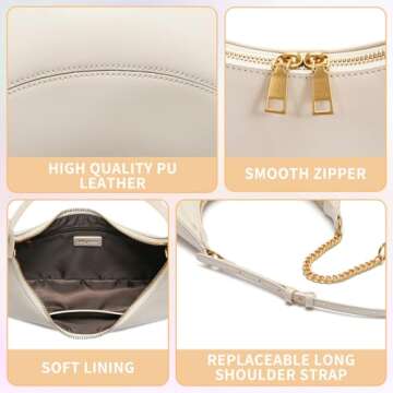 Hvjcez Crescent Shoulder Bag for Wome Fashionable Removable Hobo Tote Handbags Cute Zipper Closure Smooth Leather Crossbody Purses Designer Bags with 2 Removable Strap Khaki