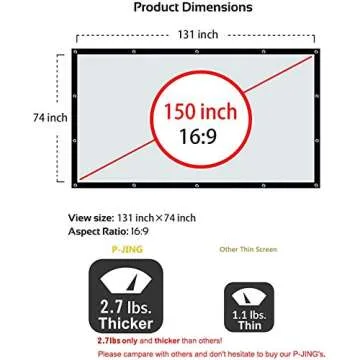 Projector Screen 150 inch 16:9 HD Foldable Anti-Crease Portable Projection Movies Screen for Home Theater Outdoor Indoor Support Double Sided Projection by P-JING