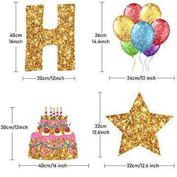 Jetec 18 Pieces Happy Birthday Yard Signs with Stakes, 16 Inches Birthday Outdoor Lawn Signs, Cake B...