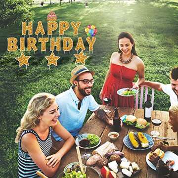 Jetec 18 Pieces Happy Birthday Yard Signs with Stakes, 16 Inches Birthday Outdoor Lawn Signs, Cake Balloon Patio Decorations, Garden Lawn Decorations for Party Outdoor Decor(Gold)