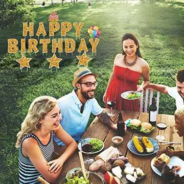 Jetec 18 Pieces Happy Birthday Yard Signs with Stakes, 16 Inches Birthday Outdoor Lawn Signs, Cake Balloon Patio Decorations, Garden Lawn Decorations for Party Outdoor Decor(Gold)