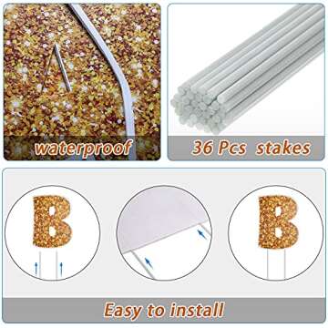 Jetec 18 Pieces Happy Birthday Yard Signs with Stakes, 16 Inches Birthday Outdoor Lawn Signs, Cake Balloon Patio Decorations, Garden Lawn Decorations for Party Outdoor Decor(Gold)