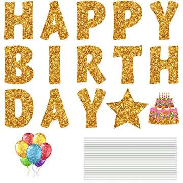 Jetec 18 Pieces Happy Birthday Yard Signs with Stakes, 16 Inches Birthday Outdoor Lawn Signs, Cake Balloon Patio Decorations, Garden Lawn Decorations for Party Outdoor Decor(Gold)