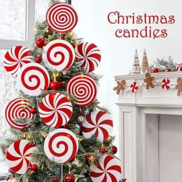 Christmas Tree Picks Set: 12 Pcs Peppermint Lollipop Ornaments