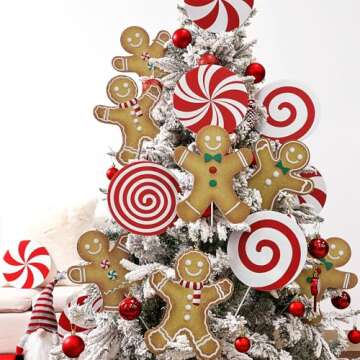 Christmas Tree Picks Set: 12 Pcs Peppermint Lollipop Ornaments