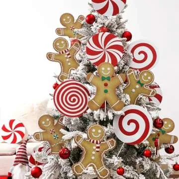Christmas Tree Picks Set: 12 Pcs Peppermint Lollipop Ornaments