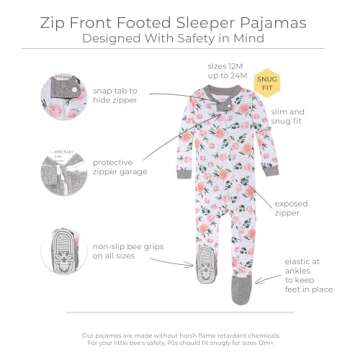 Burt's Bees Baby Girls Pajamas, Organic Cotton Zip Front Non-slip Footed Pjs 2-pk, Autumn Blooms 18 ...