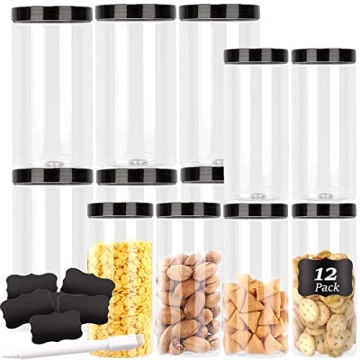 Airtight Clear Plastic Jars - Set of 12, BPA Free