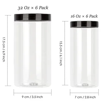 Airtight Clear Plastic Jars - Set of 12, BPA Free