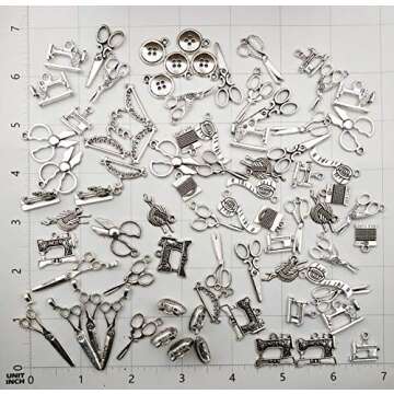 Youdiyla 68 PCS Silver Sewing Charms Collection - Mix Antique Scissor Pipe Yarn Clew Button Pendant ...