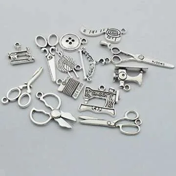 Youdiyla 68 PCS Silver Sewing Charms for DIY Jewelry Making
