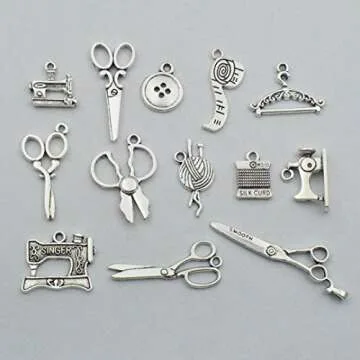 Youdiyla 68 PCS Silver Sewing Charms for DIY Jewelry Making
