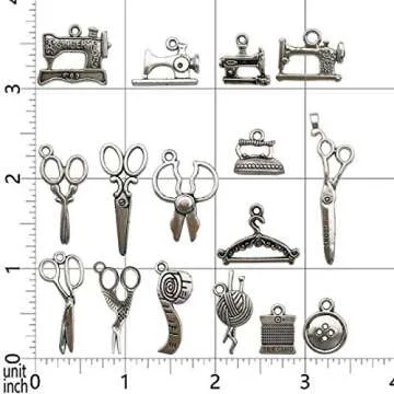 Youdiyla 68 PCS Silver Sewing Charms for DIY Jewelry Making