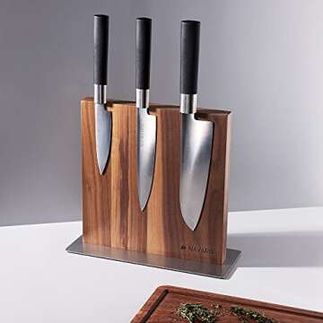 Navaris Magnetic Wooden Knife Block - Kitchen Storage with Strong Magnets for Knives & Utensils - Si...