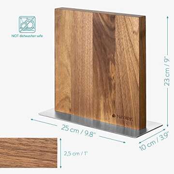 Navaris Magnetic Wooden Knife Block - Kitchen Storage with Strong Magnets for Knives & Utensils - Simple Modern Utensil Holder in Walnut Wood - 8.9" x 8.7"