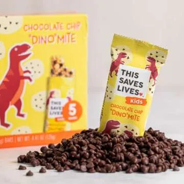 This Saves Lives Kids' Nut-Free Snack Bars, Helping to End Child Hunger, Individually Wrapped Kids Healthy Snack Bars - Gluten-Free, Non-GMO - Chocolate Chip "Dino" Mite, 0.88oz Bars (Pack of 15)