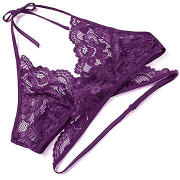 Donnalla Women Sexy Lingerie Set Two Piece Lace Bra and Panty Set Babydoll Sleepwear, Purple, XX-Large