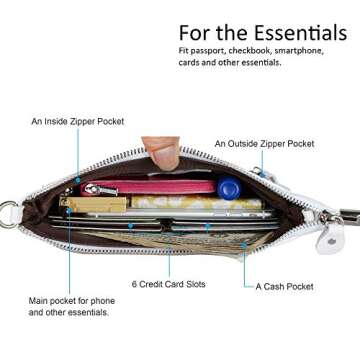 befen White Leather Wristlet Clutch Wallet Purse, Mini Crossbody Bag Shoulder Pouch for Women - Fit iPhone 15 Pro Max