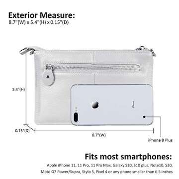befen White Leather Wristlet Clutch Wallet Purse, Mini Crossbody Bag Shoulder Pouch for Women - Fit iPhone 15 Pro Max