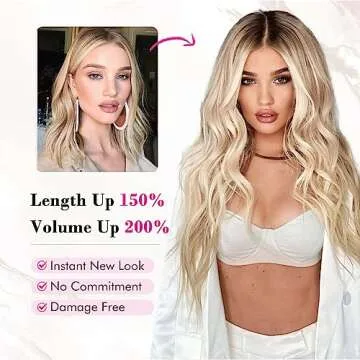 REECHO Clip in Hair Extensions, 4PCS Blonde Hair Extensions 24" Thick Long Beach Waves hair extensions HE003 Invisible Lace Weft Natural Soft Hairpieces for Women – Platinum Blonde