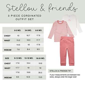 Stellou & friends Newborn, Baby & Toddler 3 piece shirt and pants set | 2 Long Sleeve Shirts with 1 Pair Joggers (Blue & White) (18-24 Months)