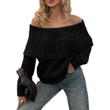 Saodimallsu Womens Off The Shoulder Sweaters Long Sleeve Slouchy Knitted Casual Loose Fall Trendy Pu...