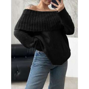 Saodimallsu Womens Off The Shoulder Sweaters Long Sleeve Slouchy Knitted Casual Loose Fall Trendy Pullover Tops Black