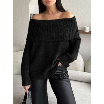 Saodimallsu Womens Off The Shoulder Sweaters Long Sleeve Slouchy Knitted Casual Loose Fall Trendy Pullover Tops Black