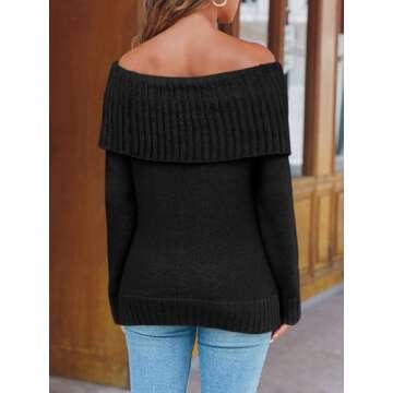 Saodimallsu Womens Off The Shoulder Sweaters Long Sleeve Slouchy Knitted Casual Loose Fall Trendy Pullover Tops Black