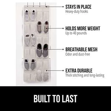 Gorilla Grip Over the Door Shoe Organizer, 24 Large Breathable Mesh Pockets, Space Saving Hanging St...