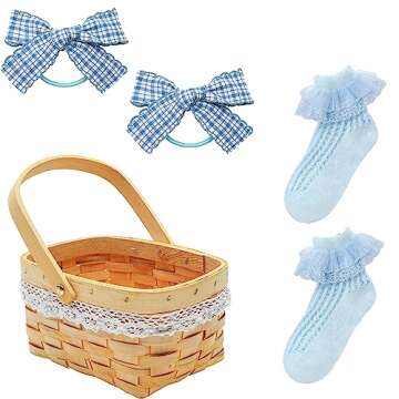 HMPRT Dorothy Costume for Girls,Kids Halloween Wizard Of Oz Book Storybook Character Costumes Dress Basket Blue Socks Hair Bows 6