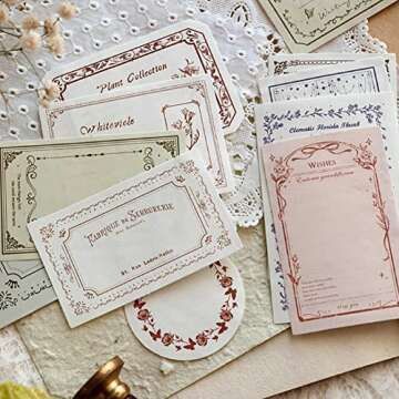 100 Pieces Vintage Scrapbooking Stickers, Photo Frame Paper Stickers Memo Pads Material Decals Adhesive Sticker for DIY Arts Crafts Scrapbooking Cards Album Planner Journal Notebook