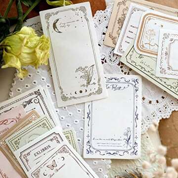 100 Pieces Vintage Scrapbooking Stickers, Photo Frame Paper Stickers Memo Pads Material Decals Adhesive Sticker for DIY Arts Crafts Scrapbooking Cards Album Planner Journal Notebook