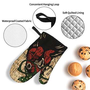 Vintage Rooster Oven Mitts and Pot Holders Set 4 Piece