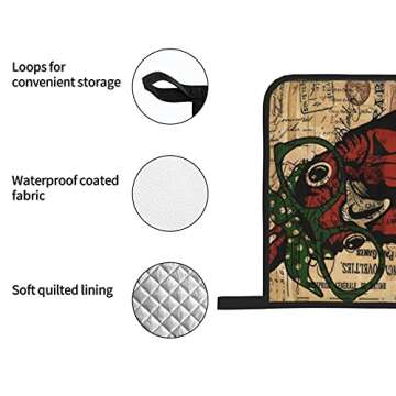 Vintage Rooster Oven Mitts and Pot Holders Set 4 Piece