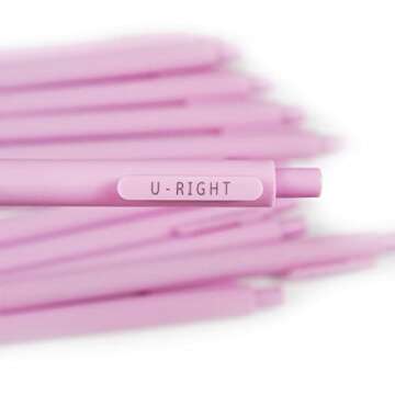 U-RIGHT 12 Pcs Gel Ink Pens Black Ink 0.5 mm Fine Point Smooth Writing Cute Pens for Office School (Light Pink)