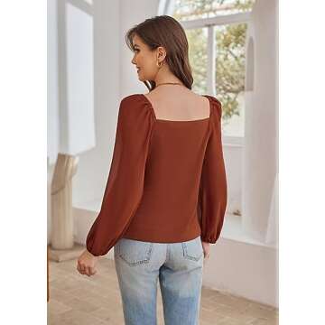 Women's Blouses Lantern Long Sleeve Tops Casual Loose Chiffon Shirts Criss Cross Ruffle Pleated Shirt Caramel S