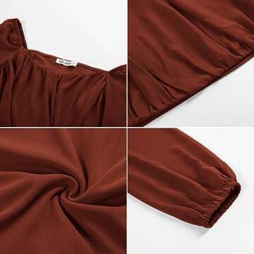 Women's Blouses Lantern Long Sleeve Tops Casual Loose Chiffon Shirts Criss Cross Ruffle Pleated Shirt Caramel S