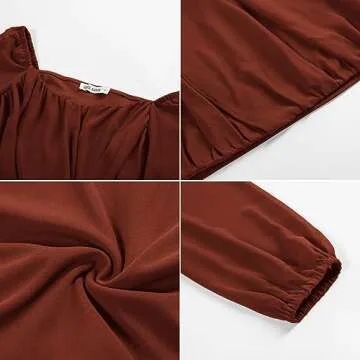 Women's Blouses Lantern Long Sleeve Tops Casual Loose Chiffon Shirts Criss Cross Ruffle Pleated Shirt Caramel S