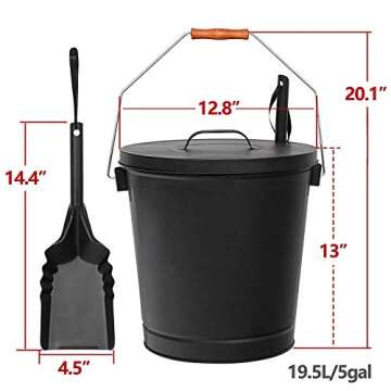 Nouva 5.15 Gallon Ash Bucket with Lid & Shovel Set